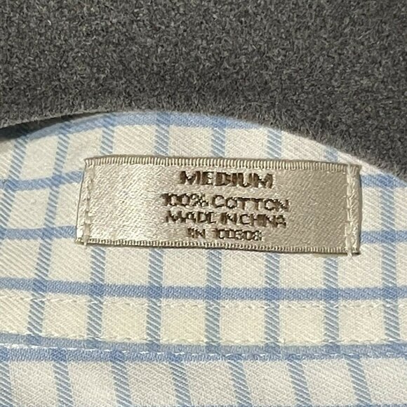 Peter Millar Mens Medium Blue Checkered Cotton Button-Down Shirt - Picture 7 of 11